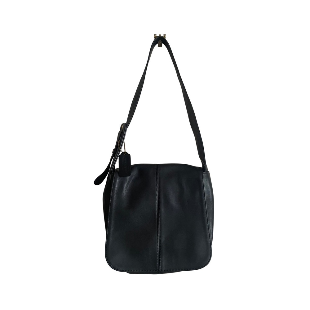 VTG Coach‎ Flatiron Flap Shoulder Bag 4173 Black Leather Buckle 90s Y2K Heritage